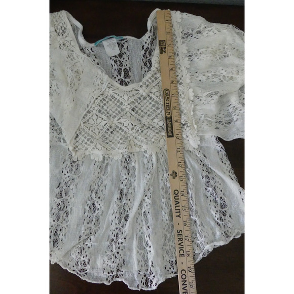 Julies Closet Women's XL White Lace Top Boho Flutter Sheer Coquette Cropped - Picture 8 of 8